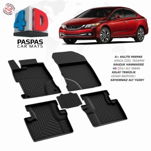 Honda, Civic 9, FB7, 4D Havuzlu Paspas, 2012-2016